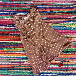 BP White + Tan Polka Dot Mini Wrap Spaghetti Strap Dress 👗 size MEDIUM